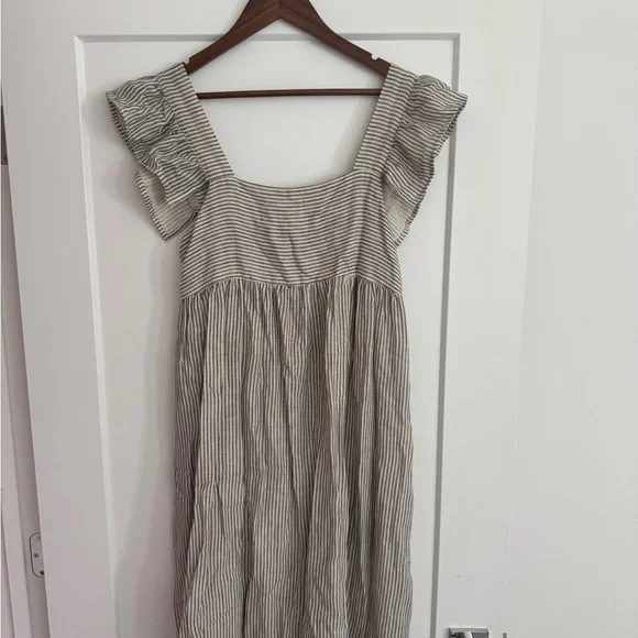 Anthropologie Striped Linen Midi Dress in Cream and Black - Picture 1 of 4